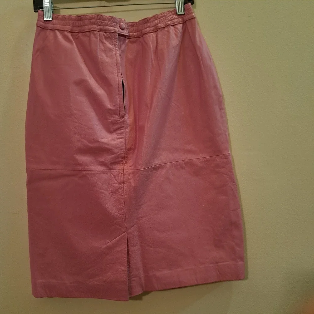 Vintage Pink Leather Pencil Skirt High Waisted Midi with Pockets Waist 30" - Picture 6 of 13